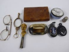 A Collection of Miscellaneous Items, including antique pipe stopper, horn snuff box, treen snuff