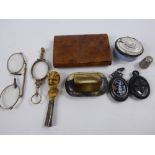 A Collection of Miscellaneous Items, including antique pipe stopper, horn snuff box, treen snuff