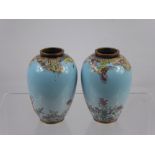 A Pair of Chinese Cloisonné Vases, turquoise ground with butterflies. (af)