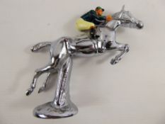 A Chrome Figure of a Race Horse, and enamel jockey