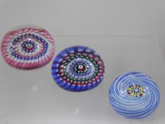 Two White Friars Millefiori Style Paper Weights dated 1988, together with a St Kilda paperweight