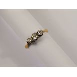 A Lady's Antique 18 ct Yellow Gold and Platinum Three Stone Diamond Ring, size M, 40 to 45 pts old