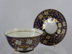 Mid 19th Century Cobalt Blue Minton Porcelain Bowl and Saucer, with hand painted marks to base.