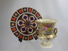 An Antique Crown Derby Vase, together with an Imari Derby Plate.