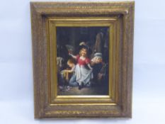 A Contemporary Oil on Board, depicting 'Children playing dress up', signed lower left 'Norton',