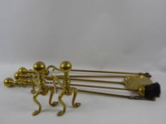 Edwardian Brass Fire Side Accessories, including fire irons, dust pan and brush, long handled coal