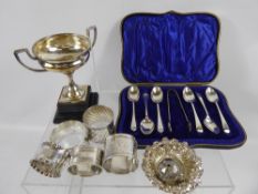 A Collection of Miscellaneous Silver, including twin handled trophy, bon bon dish, English hallmark,