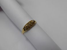 A Lady's Antique 18 ct Yellow Gold Five Stone Diamond Ring, size O, approx 18 to 20 pts dias, approx