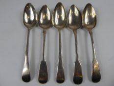 Five Georgian Silver Serving Spoons, four London hallmark with various dates and a single serving