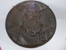 A Victorian Cast Iron Roundel/Plaque of Vasco da Gama, Portuguese Explorer, approx 38 cms d.