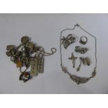 Miscellaneous Silver and Marcasite Jewellery, including charm bracelet, marcasite ring, ingot and