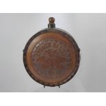 A Continental Wooden Cylindrical Canteen, dated 1885, hand carved with floral design.