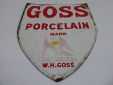 A Vintage Enamel Goss Porcelain Advertising Shield, the shield having the W. H. Goss logo, approx 26