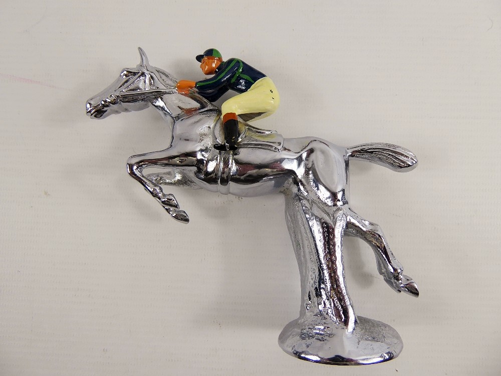 A Chrome Figure of a Race Horse, and enamel jockey - Image 2 of 2