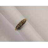 A Lady's Antique 18 ct Yellow Gold Five Stone Diamond Ring, size J, approx 28 to 32 pts old cut