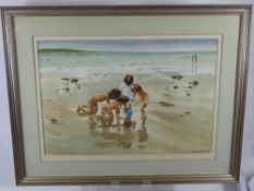 Bernard Bays, a water colour painting depicting children playing at the seashore, signed lower