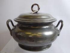 Antique Pewter Lidded Terrine, together with a lidded terrine together with a lidded water jug.