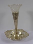 A Solid Silver Cut Glass Epergne, the epergne having filigree floral pattern base, Sheffield
