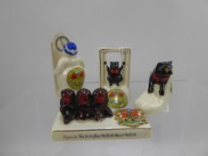 Quantity of Crested Ware, including 'Three Monkey's See, Hear and Speak No Evil', 'Black cat on a