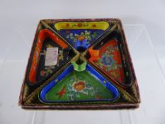 A Hand Painted Four Piece Japanese Ash Tray Set, depicting flowers.