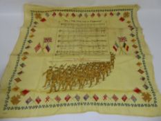 A WWI Silk Souvenier Handkerchief, depicting the notation and lyrics of "It's A Long Way to