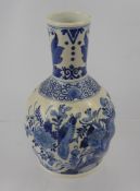 A Dutch Delft Blue and White Vase, mm KB and further incised marks, approx 22 cms, hand painted with