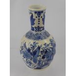 A Dutch Delft Blue and White Vase, mm KB and further incised marks, approx 22 cms, hand painted with