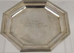 A Silver Card Tray, Birmingham hallmark, dated 1956, mm F.H, approx 340 gms