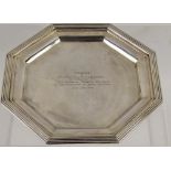 A Silver Card Tray, Birmingham hallmark, dated 1956, mm F.H, approx 340 gms