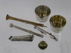 A Miscellaneous Collection of Silver, including two tot measures, three pencils and lead holder.