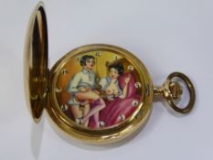 A 14 K Remontoir 15 Jewel Novelty Erotic Automaton Open Face Pocket Watch, stamped 144060.