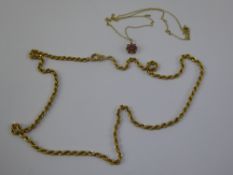 A 9 ct Gold Rope Chain, together with a 9 ct red stone pendant, approx wt 4.3 gms.