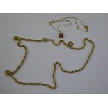 A 9 ct Gold Rope Chain, together with a 9 ct red stone pendant, approx wt 4.3 gms.