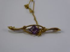 A Lady's 9ct Gold and Amethyst Brooch, the amethyst is approx 6 x 6 mm.