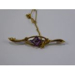 A Lady's 9ct Gold and Amethyst Brooch, the amethyst is approx 6 x 6 mm.