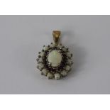 A Lady's 9ct Gold Garnet and Opal Pendant, the pendant with a centre opal approx 5 x 10 mm