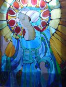 A Mid 20th Century Stained Glass Panel, depicting 'The Madonna', held within a stainless steel frame