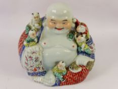 A Decorative Ceramic Figure of The Laughing Buddha, depicted seated with clambering children, approx