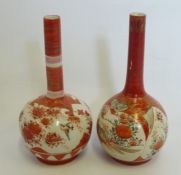 A Pair of Japanese Satsuma Stem Vases, hand painted with floral design, approx 15 cms