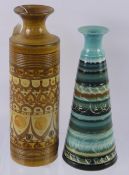 A Turquoise Glazed Studio Pottery Lamp Base, together with a Denby mottled glaze pillar vase. (2)