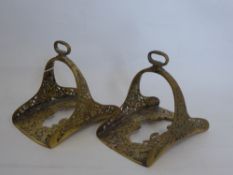 A Pair Antique of North African Brass Boot Stirrups, of pierced foliate design.