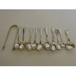 Quantity of Silver Tea Spoons and Condiment Spoons, various Georgian and Victorian hallmarks, approx