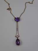 A Lady's Antique 9ct Rose Gold and Amethyst Drop Pendant, , the cushion cut amethyst 9 x 7mm, approx