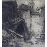 Hedley Fitton (1859-1929), etching of Rialto Bridge Venice, signed in pencil in the margin, approx