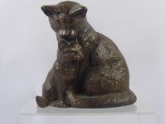 A Bronzed Figurine of a Cat with Kitten, approx 23 cms high.