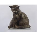 A Bronzed Figurine of a Cat with Kitten, approx 23 cms high.