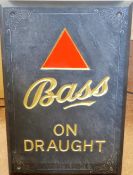 A Brewery Advertising Slate Bar Tile 'Bass on Draught' gilt lettering on black ground and red