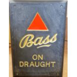 A Brewery Advertising Slate Bar Tile 'Bass on Draught' gilt lettering on black ground and red