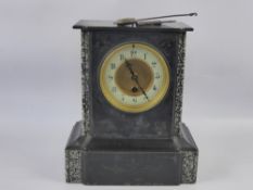 An Antique Slate Mantel Clock, with marble trim, approx 23 x 26 x 13 cms