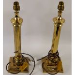 A Pair of Brass Lamp Bases, Corinthian Column design, approx 43 cms